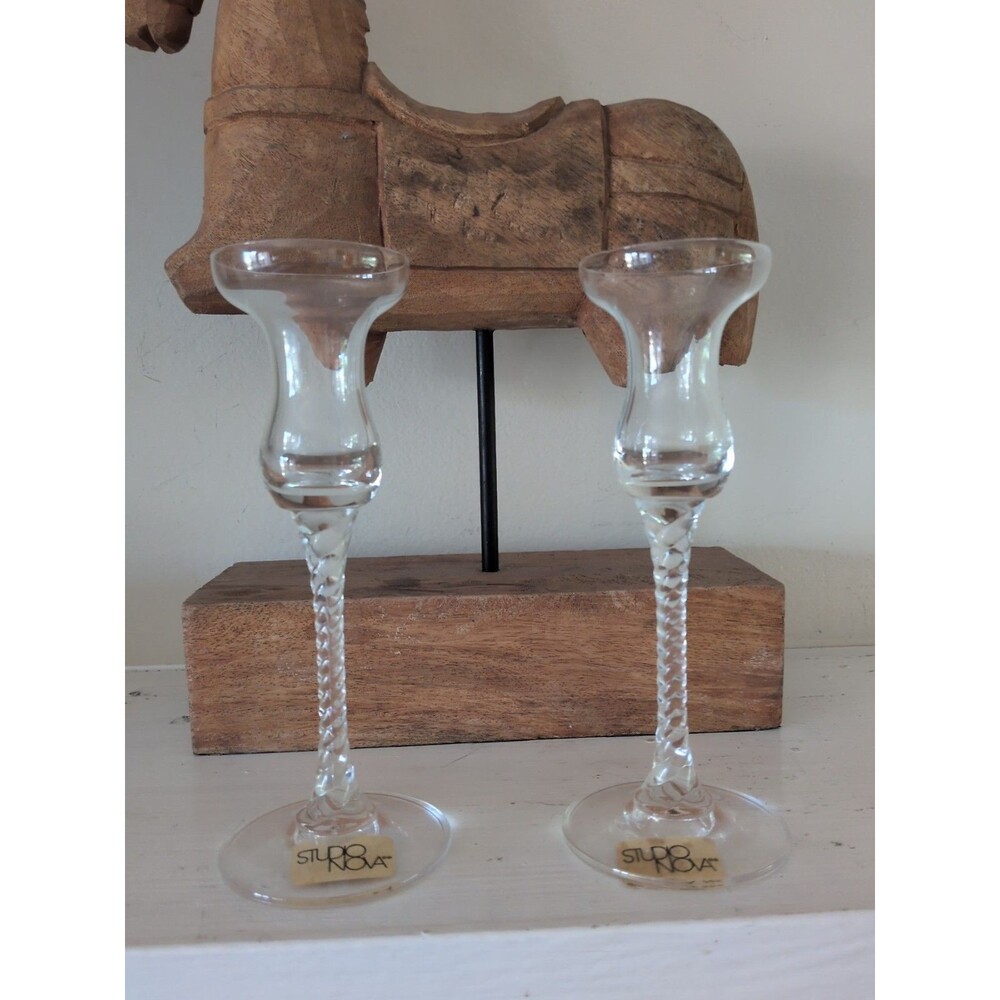 Studio Nova Venice Crystal Pair Twisted Stem Candlesticks 7.5"  Slovakia Vintage